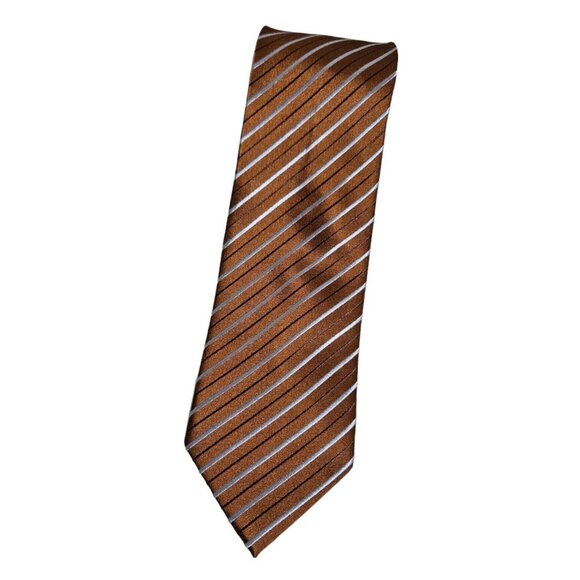 ERMENEGILDO ZEGNA Men's 100% Silk Necktie LUXURY Tie Brown Striped W:3.2" EUC - Picture 1 of 5